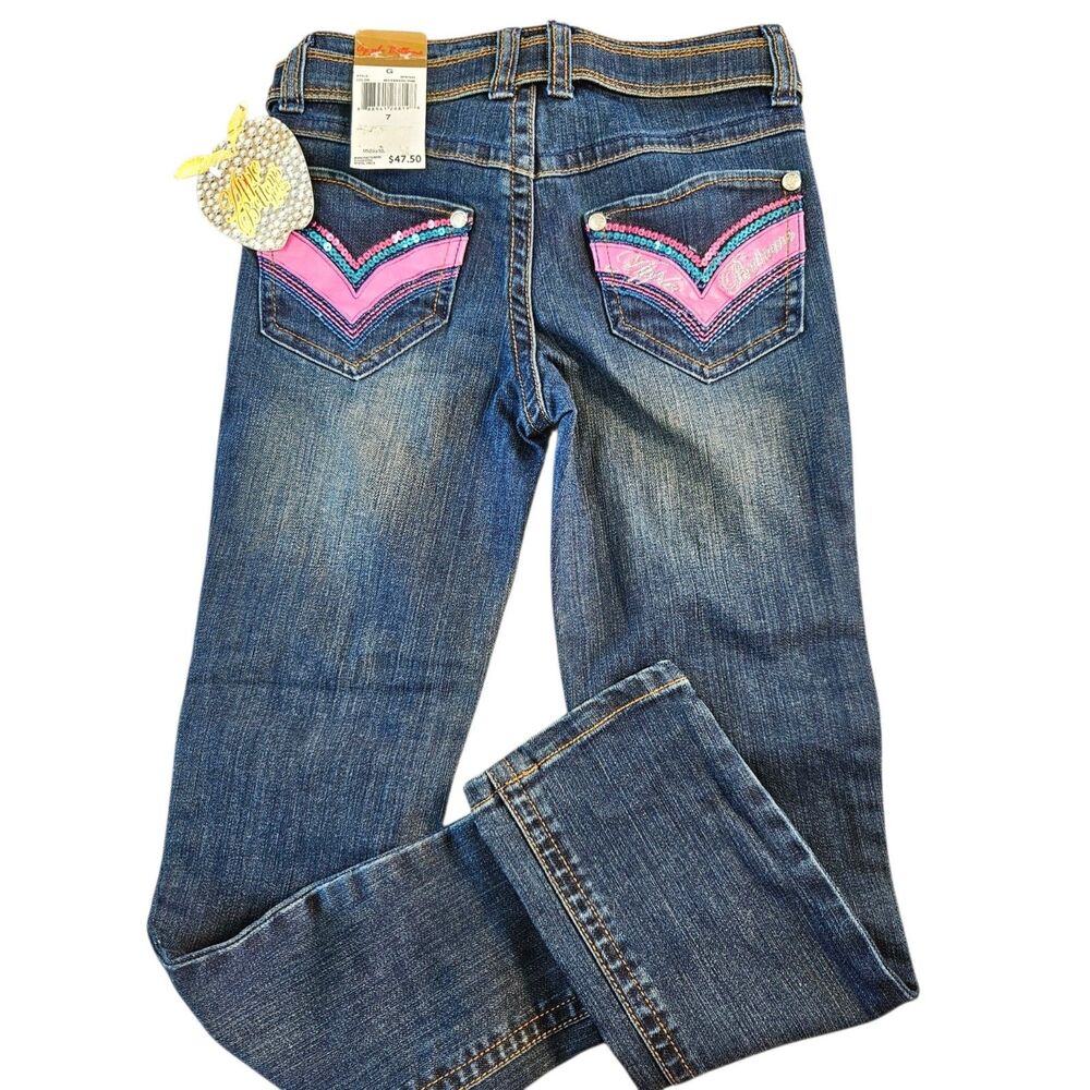 Apple Bottoms Jeans Girls Size 7 Blue With Belt Straight Leg New With Tags Y2K